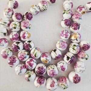 Ceramic Beads Porcelain Flower Round Bead Strands, Jewely Making, 10mm